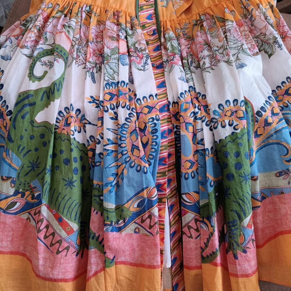 NWT Birds Flowers Alligators Cotton Maxi Sunflower Yellow Long Sleeve Dress - Picture 5 of 15
